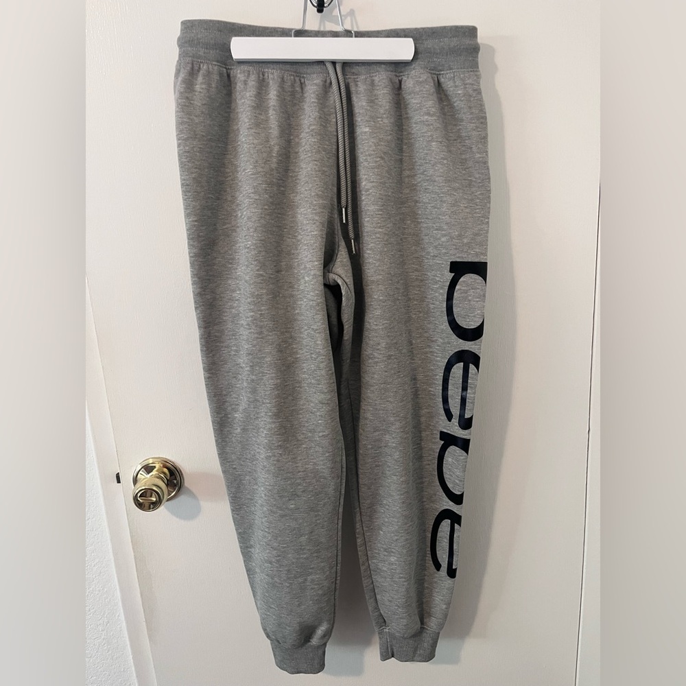 Bebe Sport Logo Jogger Gray Women’s Large Cotton Drawstring Athletic Loungewear